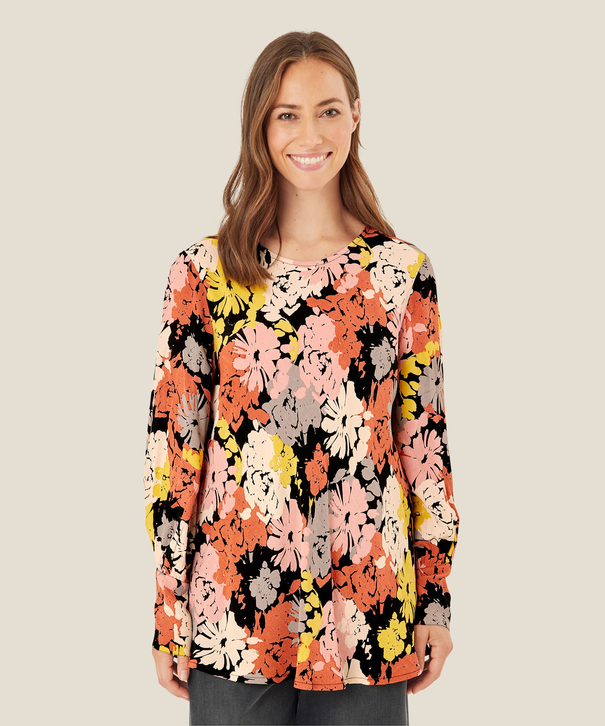 Bluse aus Viskose mit Blumendruck, Oil Yellow