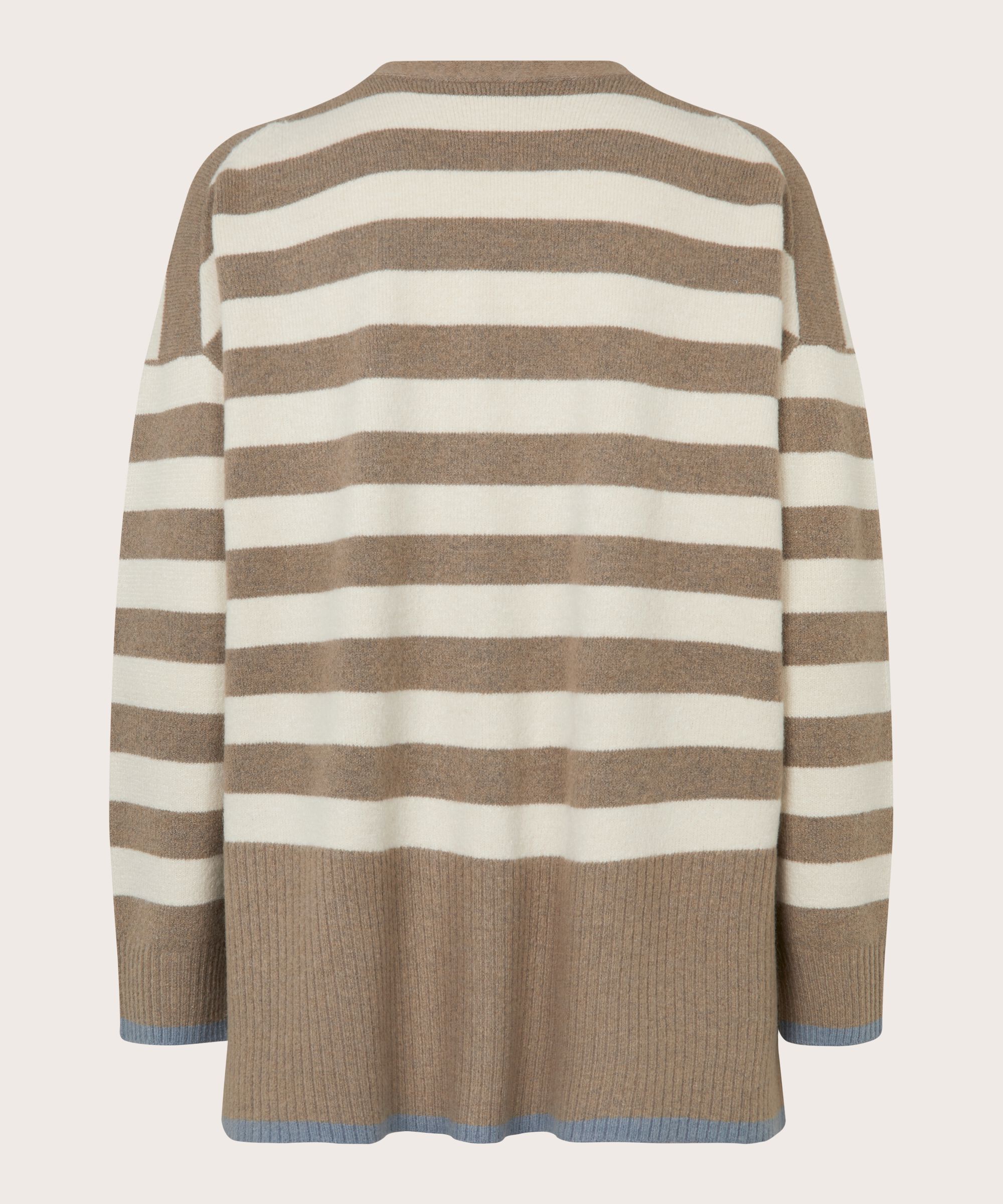 Gestreifter Cardigan mit Rippdetails, Mink/ash/whc