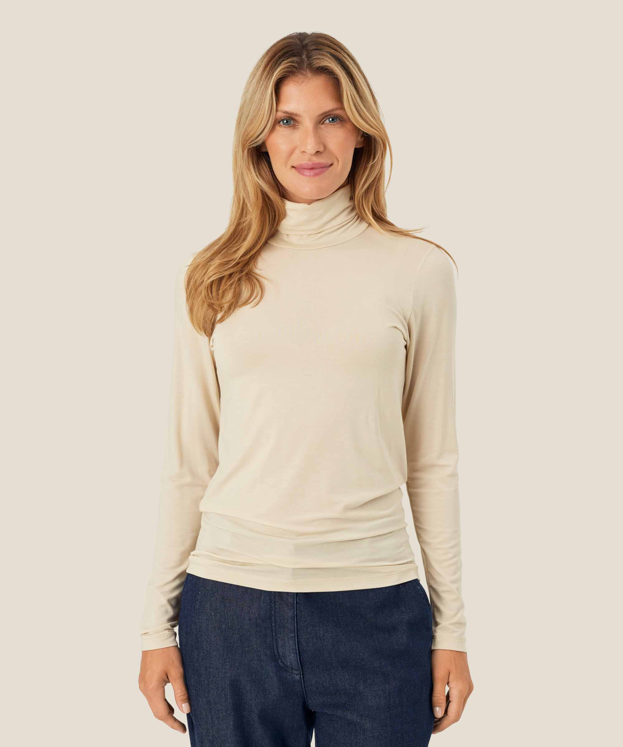 Rollkragenbluse Aus Weichem Jersey, Fog