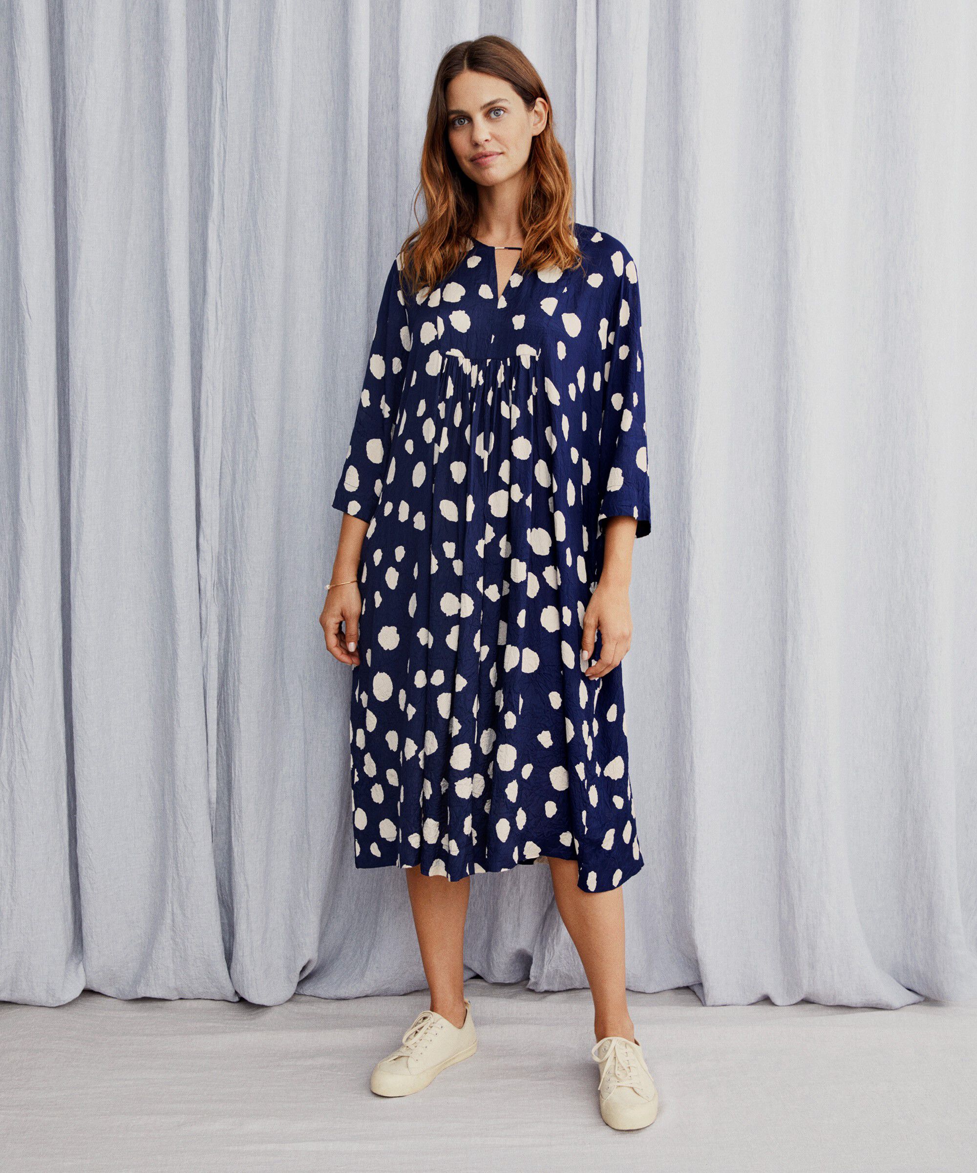 Viskosekleid Mit Dreviertelärmeln, Maritime Blue