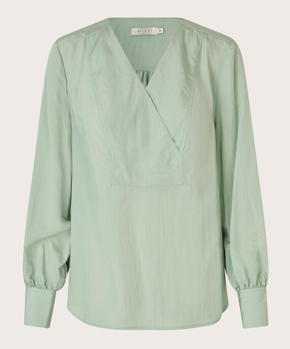 Baumwollbluse mit Wickeleffekt, Frosty Green