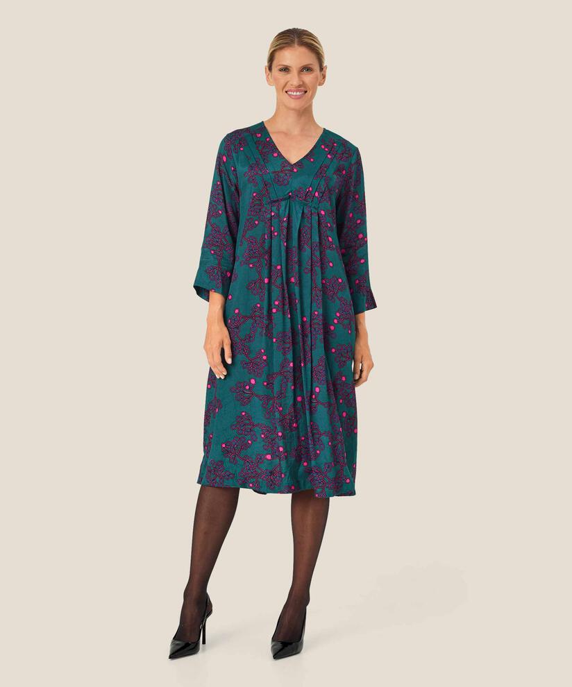Bedrucktes Viskosekleid mit V-Ausschnitt, Reflect Pond