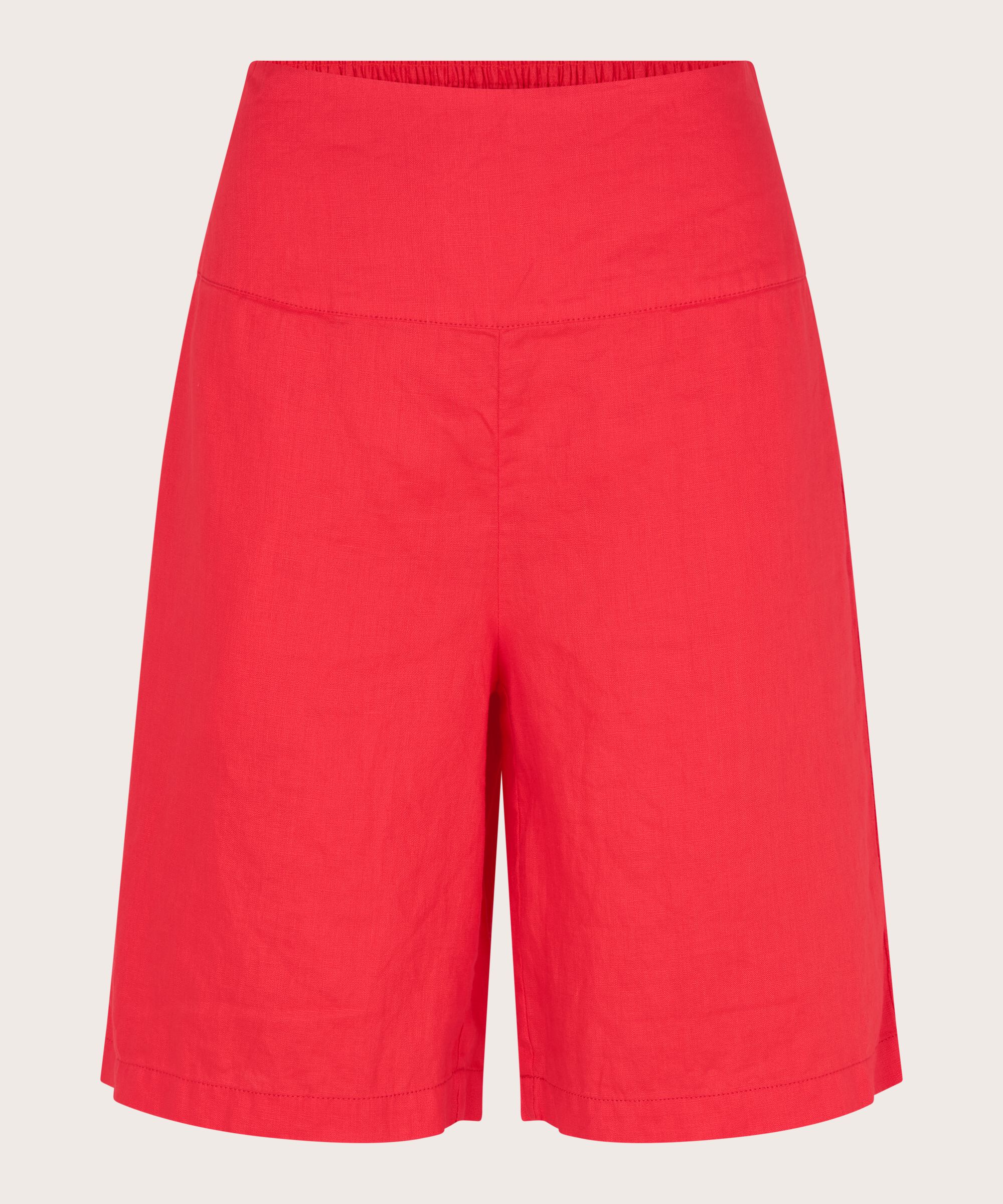 Leinenshorts Mit Gesmoktem Gummizug Hinten, Hibiscus