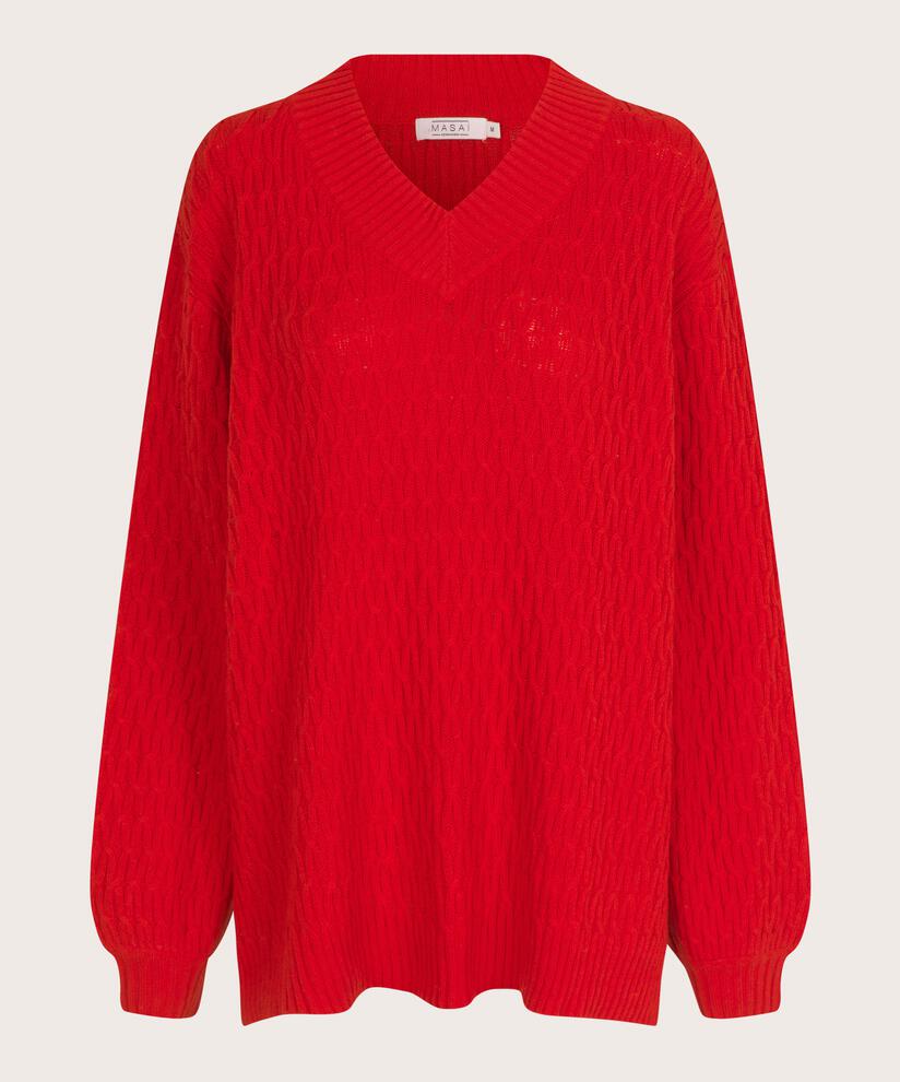 Zopfstrickpullover aus Wollmischung, Flame Scarlet