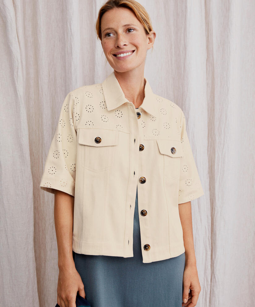 Jeansjacke mit Lochmuster, Whitecap