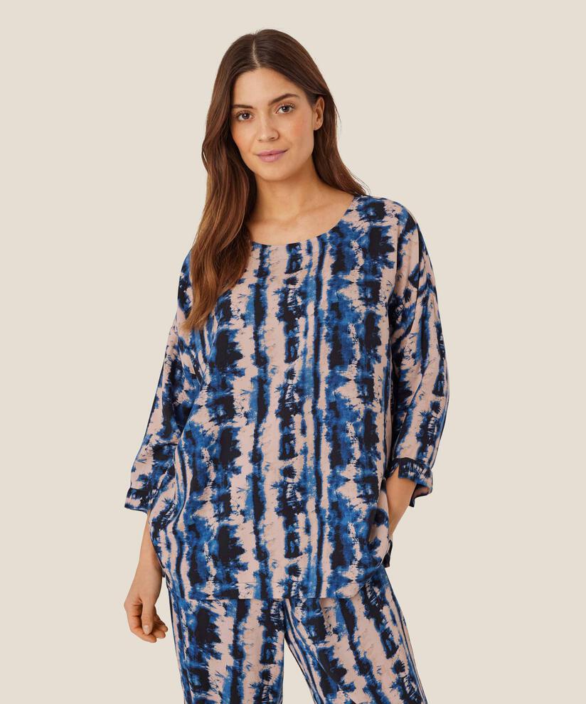 Viskosebluse Mit 3/4 Ärmeln, Navy Peony