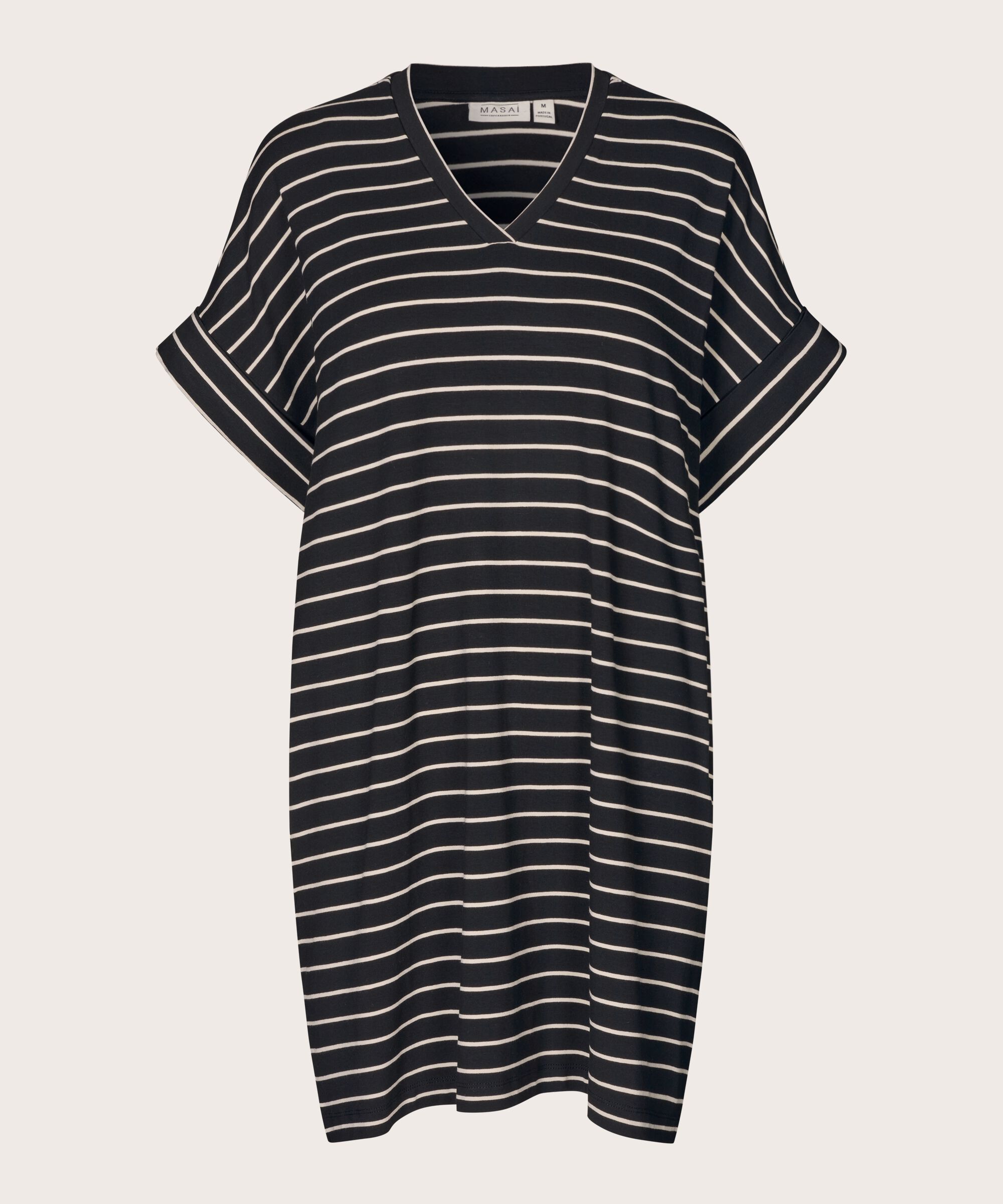 Gestreifte Jersey-Tunika mit V-Ausschnitt, Black