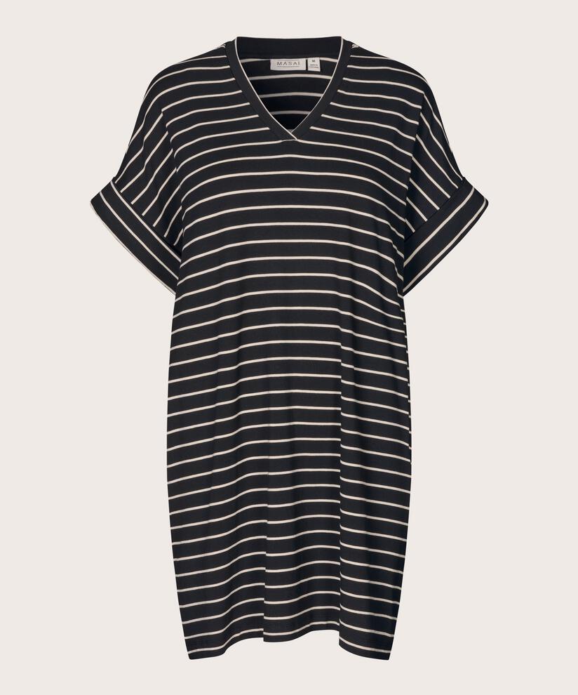 Gestreifte Jersey-Tunika mit V-Ausschnitt, Black