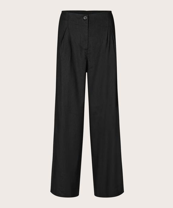 Hose aus Leinenmix mit weitem Bein und Eingrifftaschen, Black