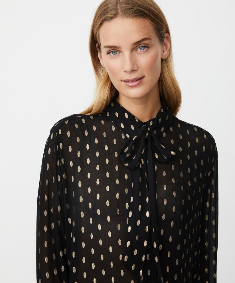 leichtes transparentes Shirt mit goldenen Punkten, Black