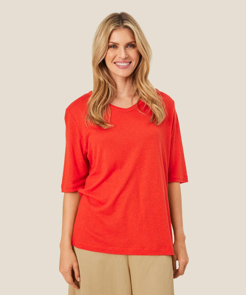 T-Shirt aus Leinenmischung mit V-Ausschnitt, Poinciana