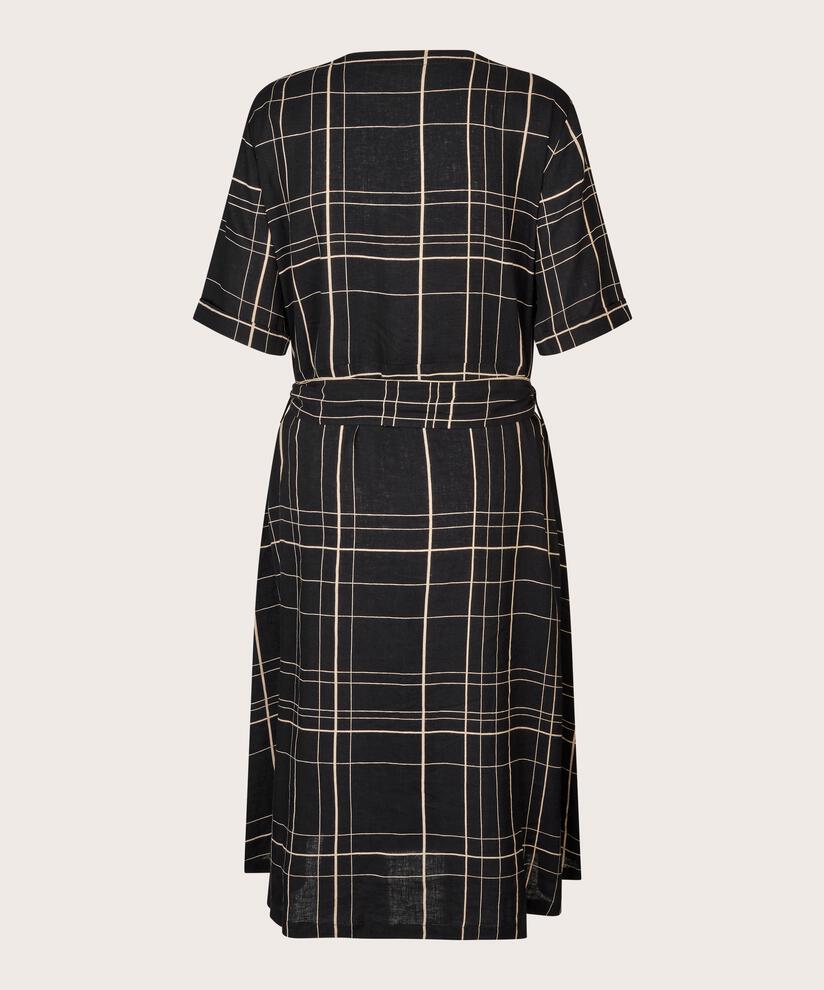 Hemdblusenkleid aus bedrucktem Leinenmix, Black