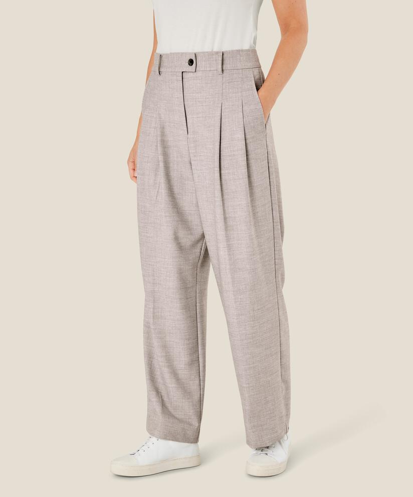 Hose mit hoher Taille und Falten vorne, L. Grey mel.