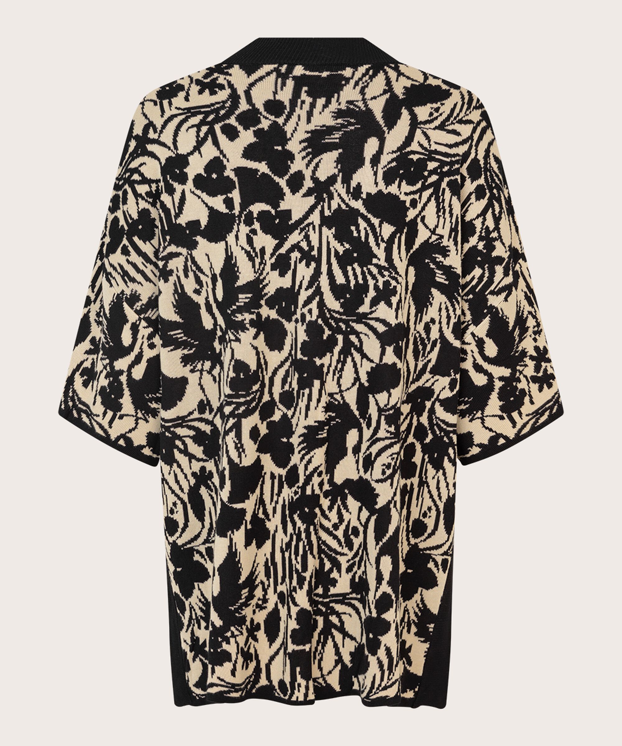 Blumenstrickpullover mit kontrastierendem Ausschnitt, Black