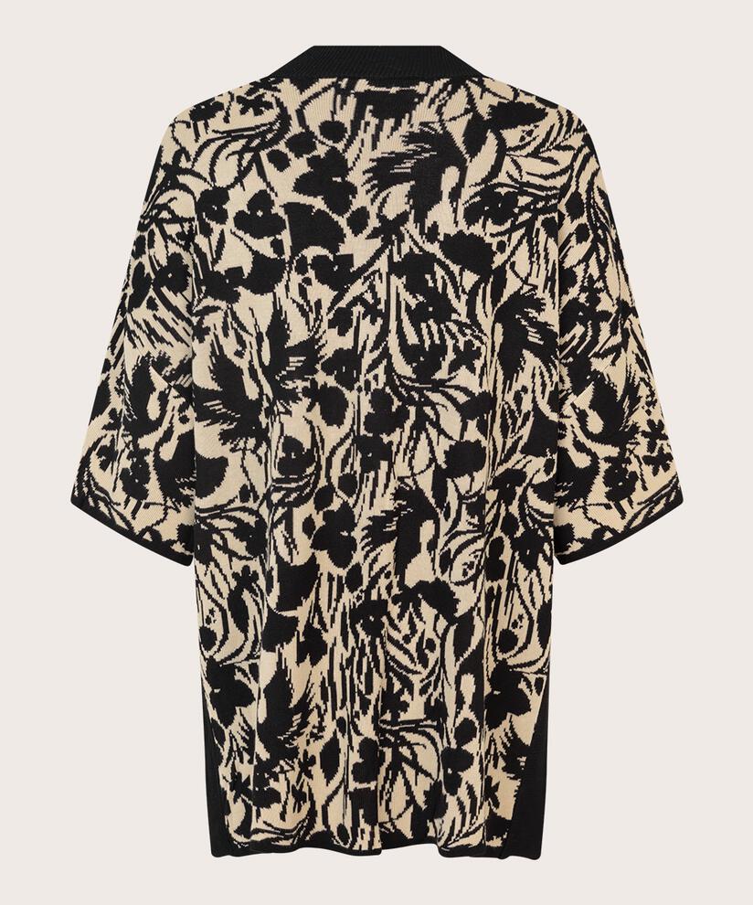 Blumenstrickpullover mit kontrastierendem Ausschnitt, Black