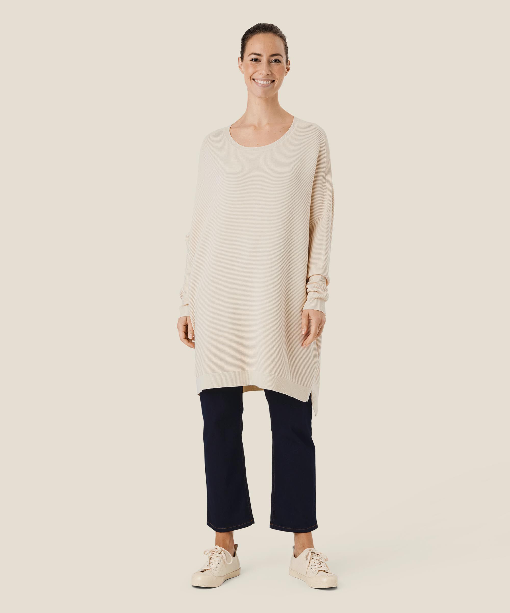 Rippstrickpullover mit langen Ärmeln, Whitecap