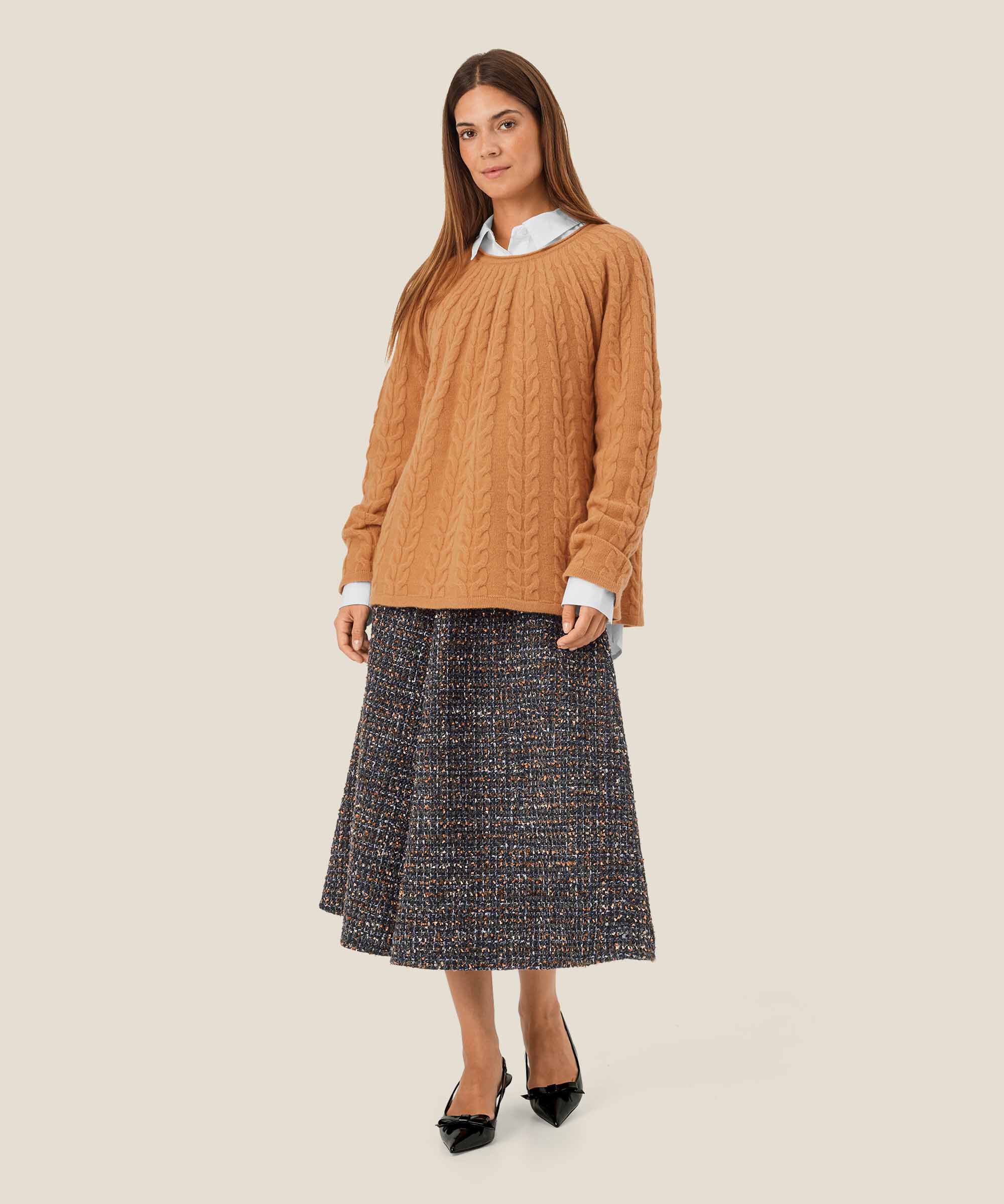 Pullover aus Wolle mit Zopfmuster, Bisquit