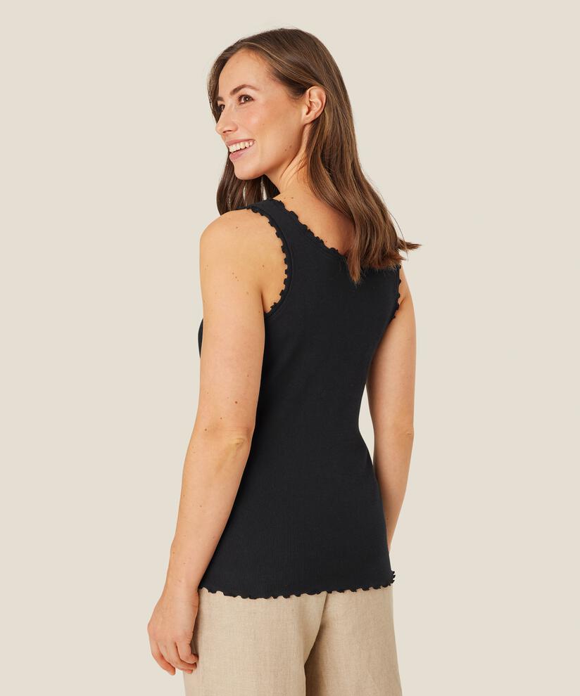 Tanktop mit gerüschten Kanten, Black