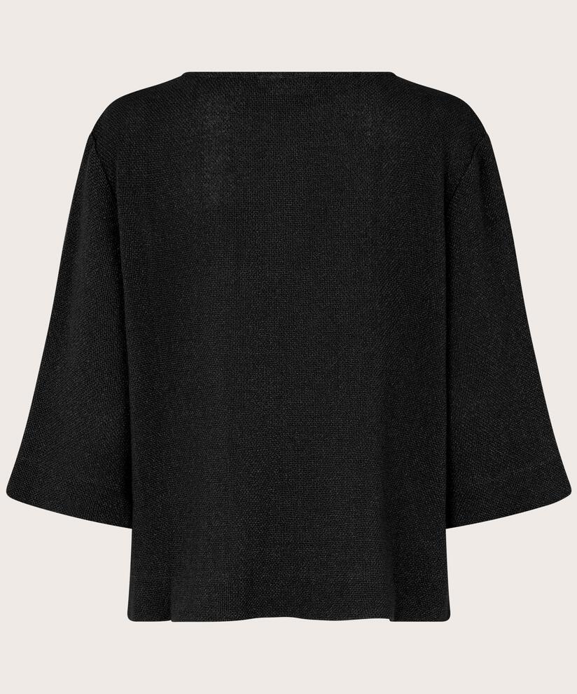 Blouse Bouclée À Manches 3/4, Black
