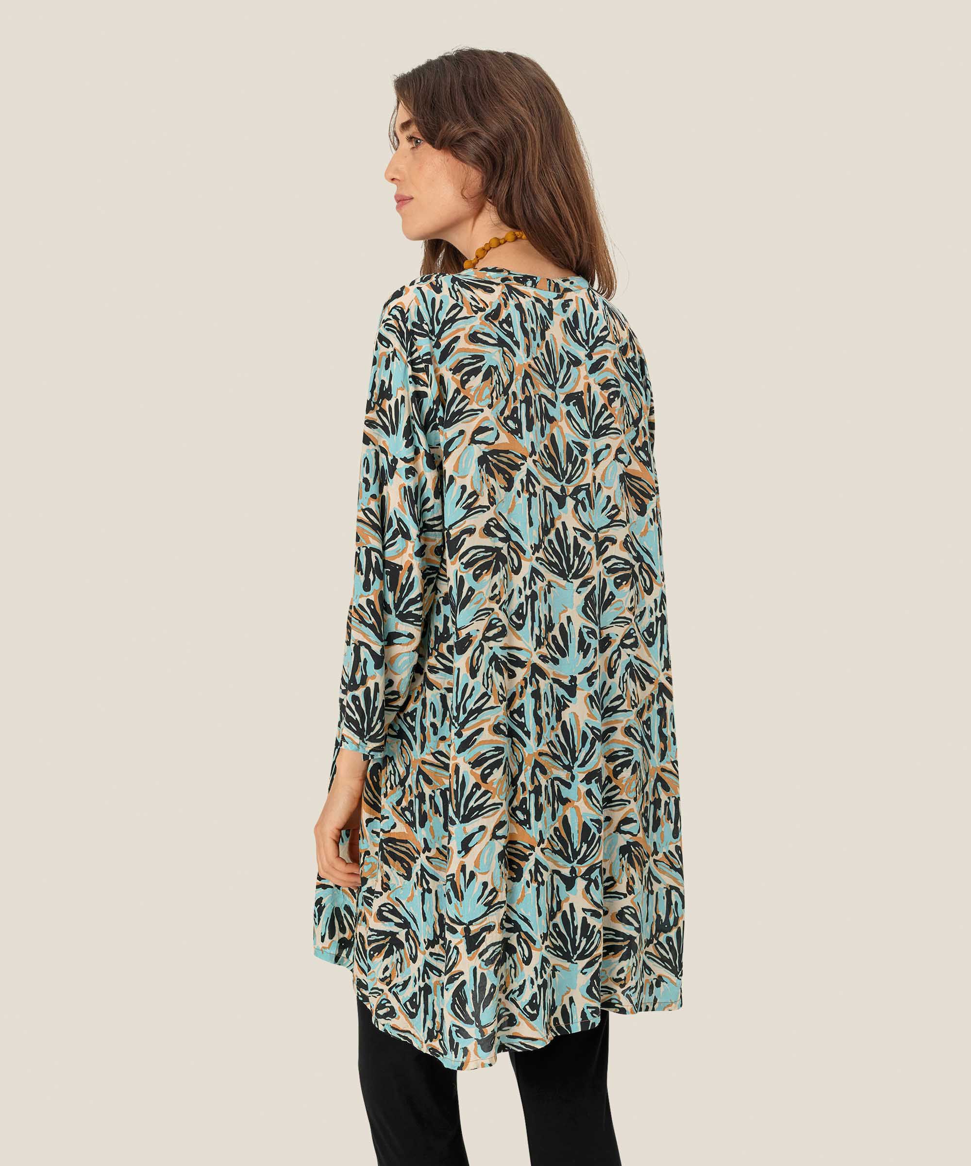 Bedruckte Viskose-tunika Mit 3/4-ärmeln, Aqua