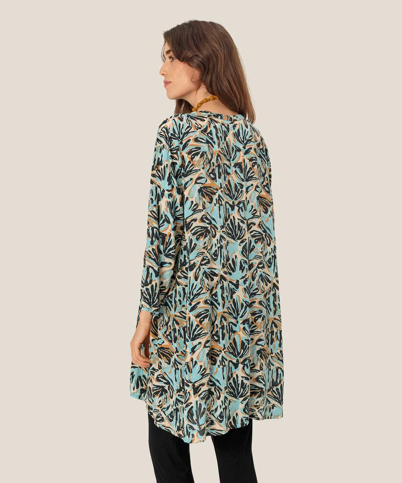 Bedruckte Viskose-tunika Mit 3/4-ärmeln, Aqua