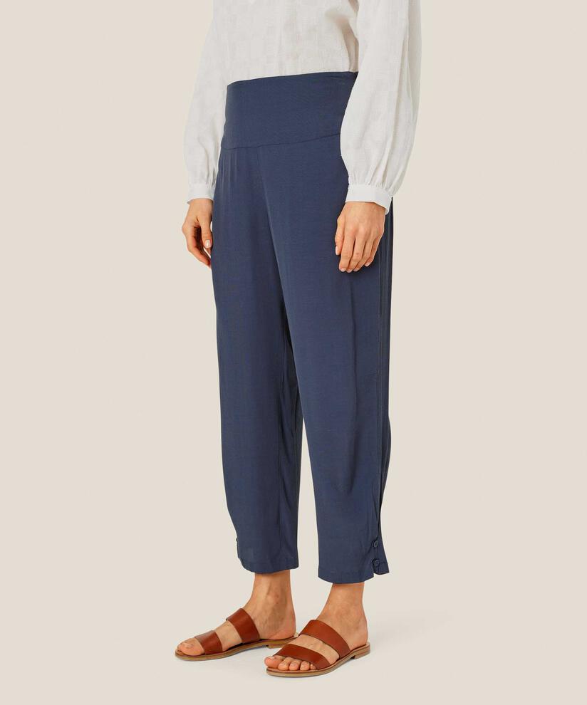 Viskosehose Mit Breitem, Gesmoktem Gummizug Hinten Und Knopfdetail, Mood Indigo