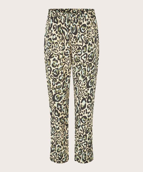 Bedruckte Viskosehose mit elastischem Bund, D. Lichen Green