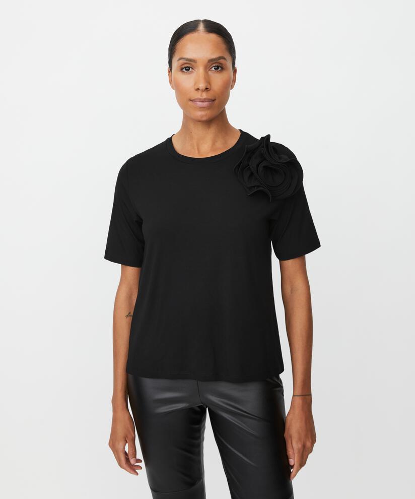 T-Shirt mit abnehmbarer Blumenbrosche, Black