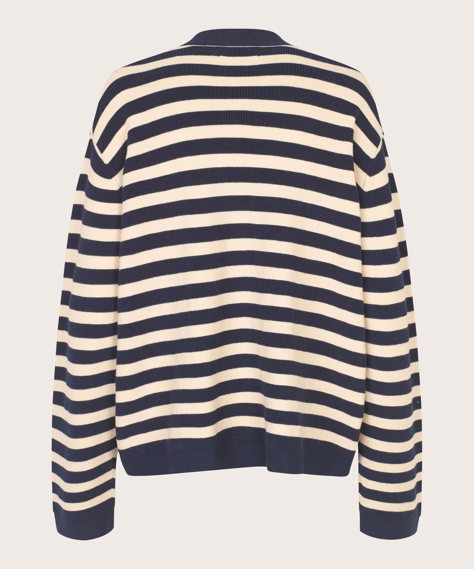Gestreifter Cardigan aus Baumwolle, Maritime Blue