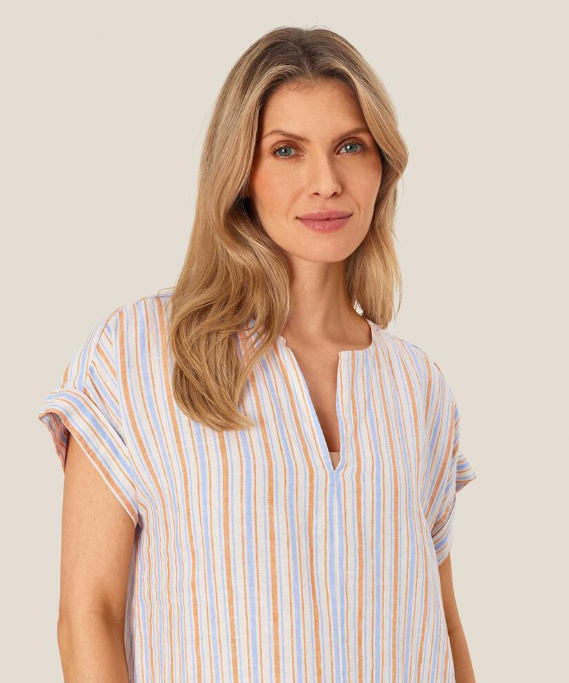 gestreiftes Leinenkleid mit Schlitz am Hals, Inca Gold