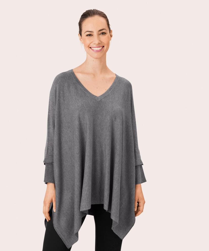 Oversize-Strickpullover mit schmalen Ärmeln, M. Grey mel.