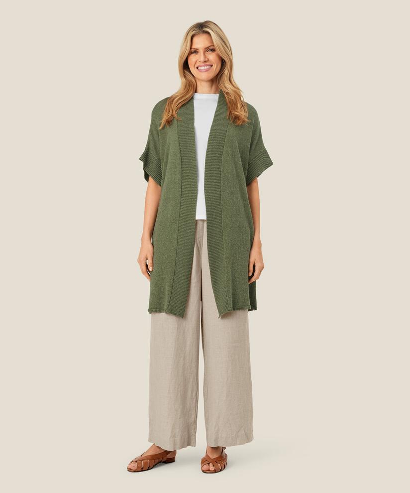 lange offene Weste mit kurzen Ärmeln, D. Lichen Green