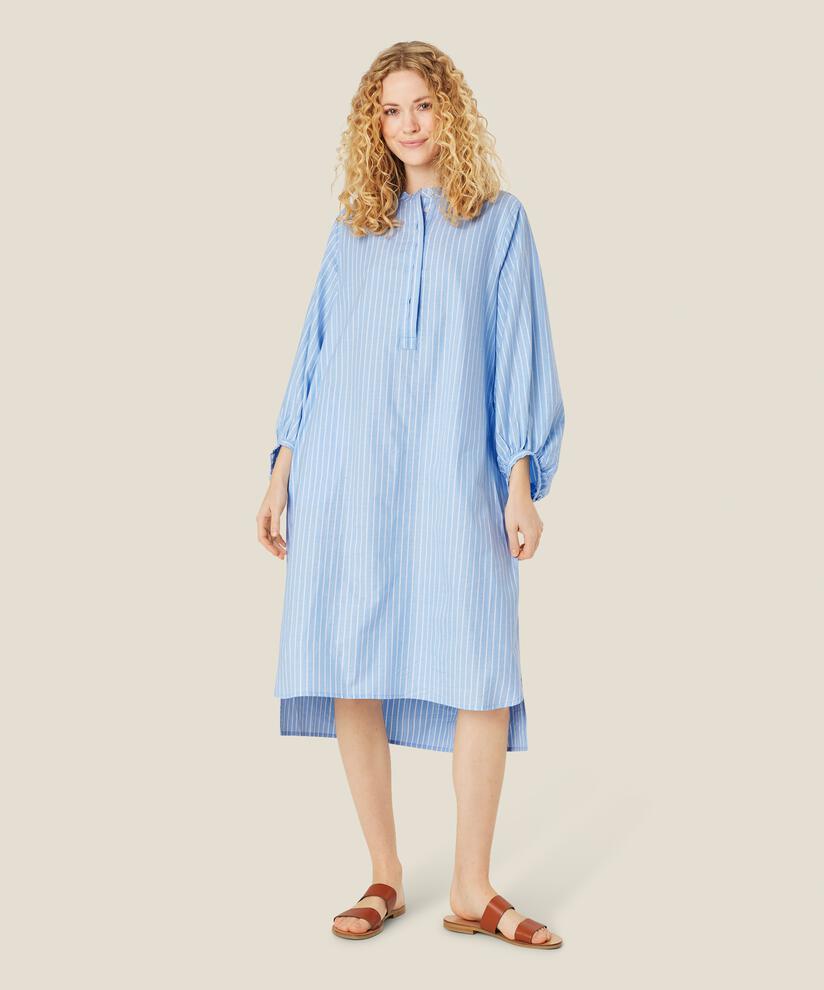 Gestreiftes Baumwollkleid mit Knöpfen, Blue Bonnet