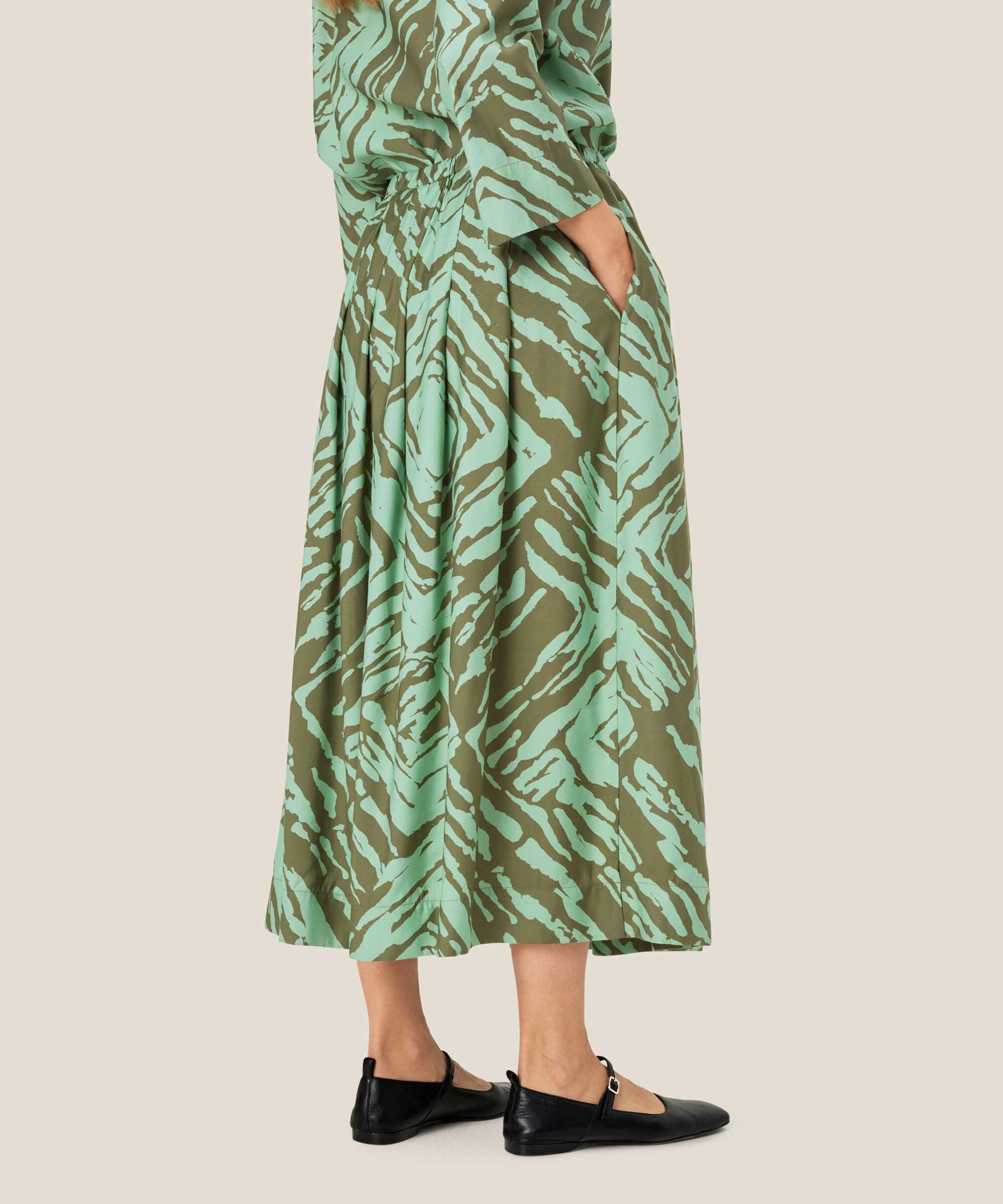 Bedruckter Viskoserock mit Gummizug in der Taille, D. Lichen Green