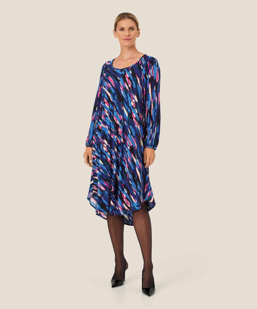Bedrucktes Viskosekleid mit Rundhalsausschnitt, Federal Blue