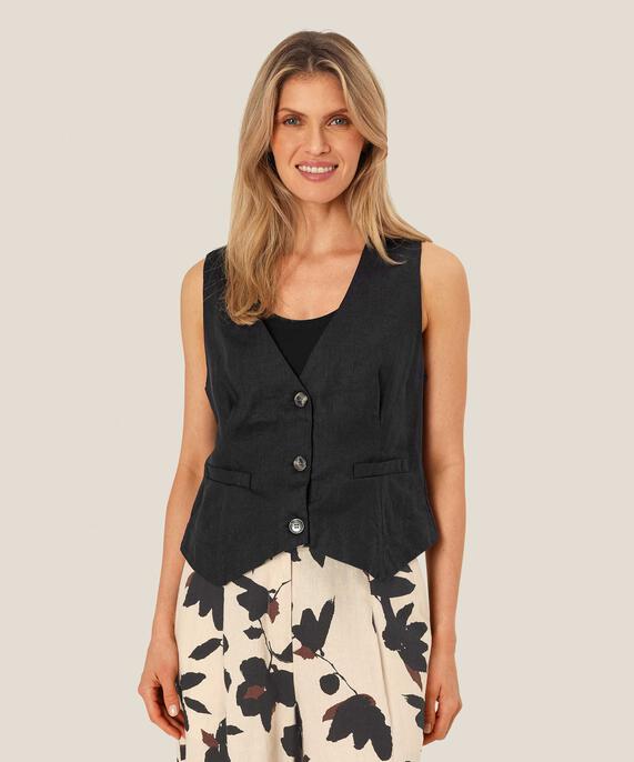 feminine Weste aus Leinen, Black