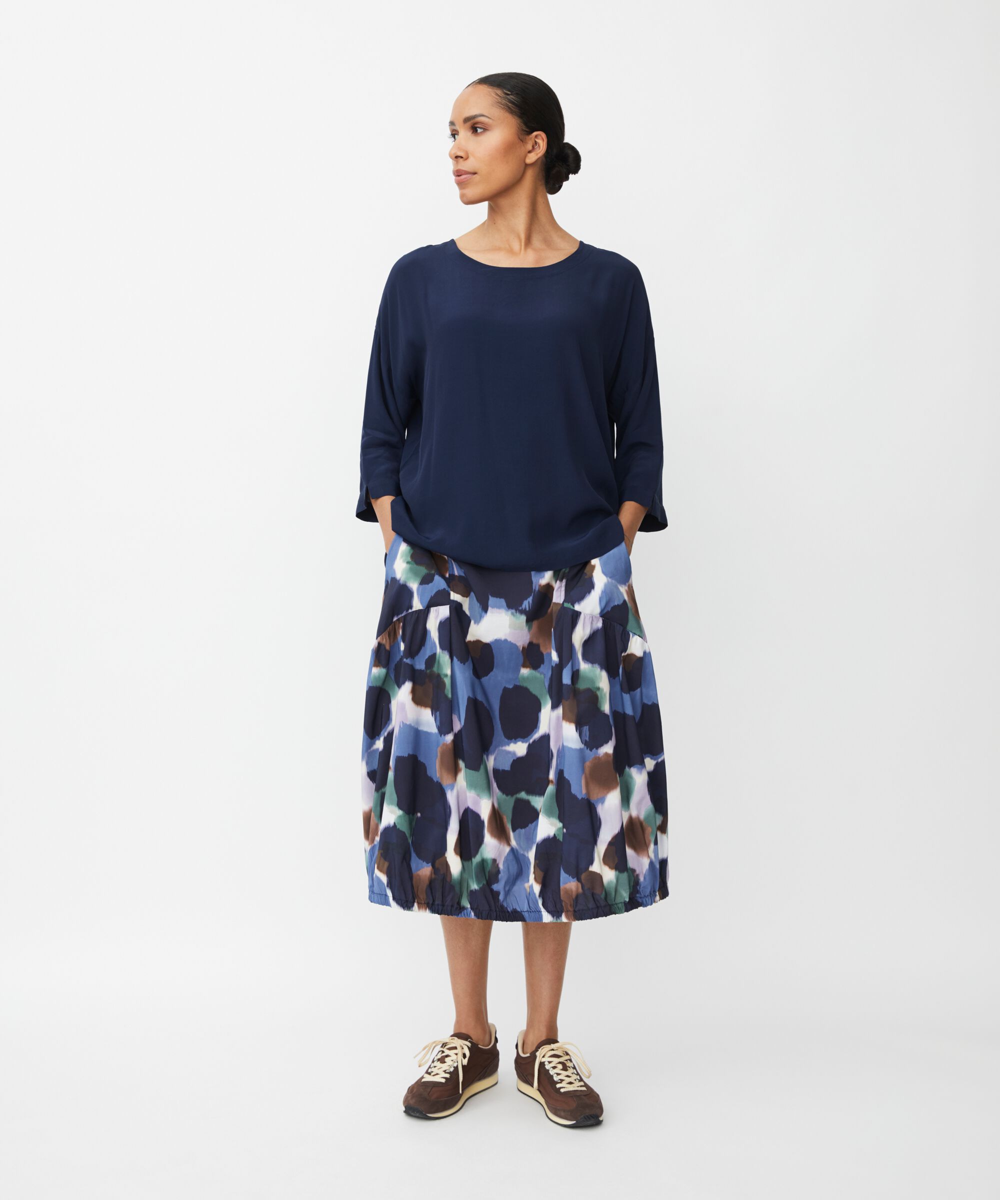 Viskosebluse Mit 3/4 Ärmeln, Navy Blazer