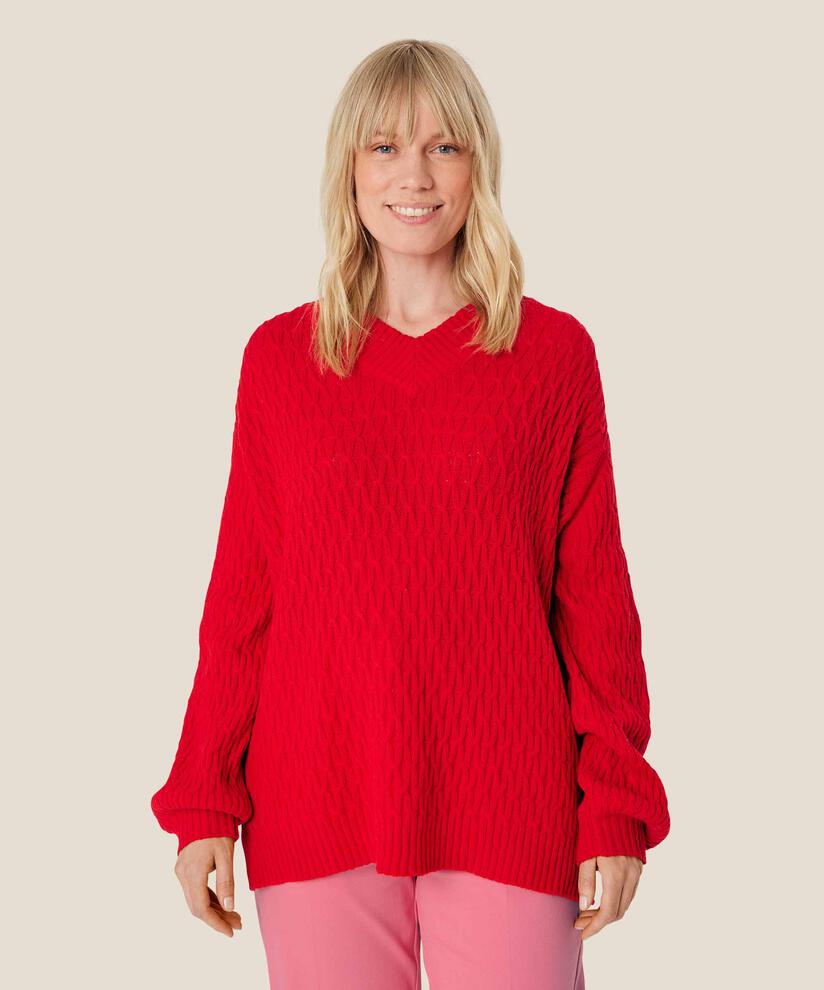Zopfstrickpullover aus Wollmischung, Flame Scarlet