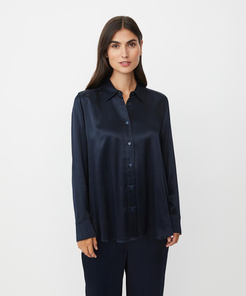 glänzendes Viskose-Shirt mit gerippter Oberfläche, Navy Blazer