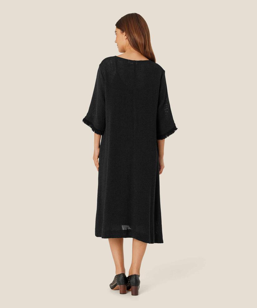 Bouclé-Kleid mit Fransen an den Ärmeln, Black