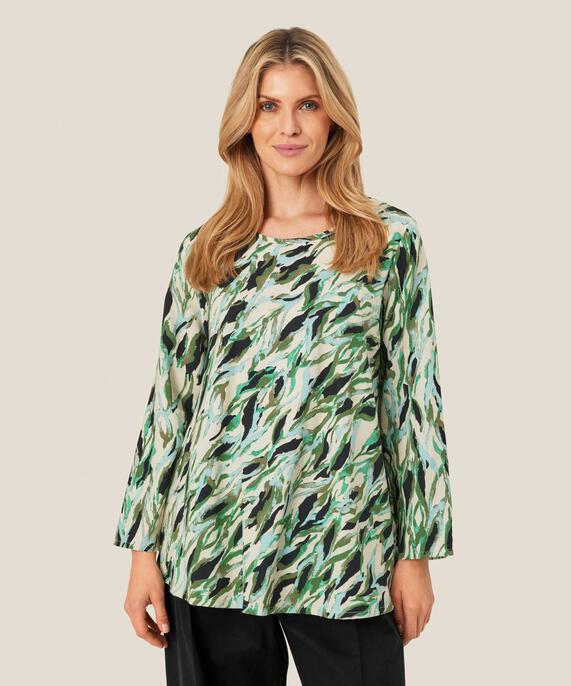 Bedruckte Viskosebluse Mit Rundhalsausschnitt, D. Lichen Green