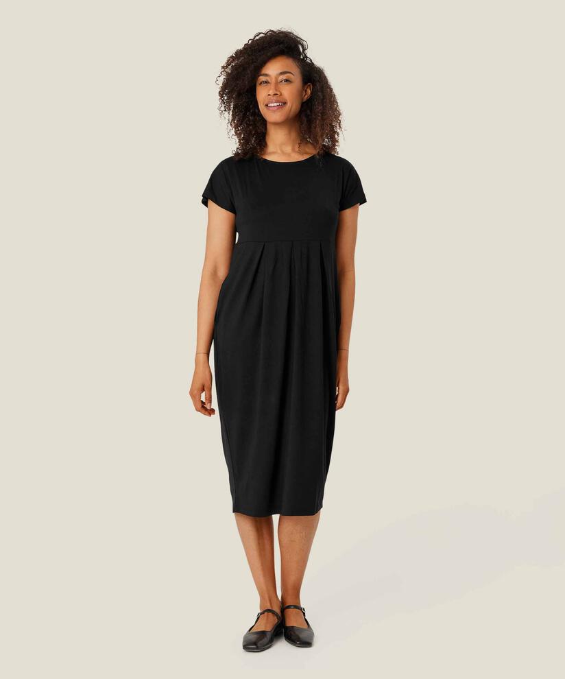 Tulpenkleid mit kurzen Ärmeln und Rundhalsausschnitt, Black