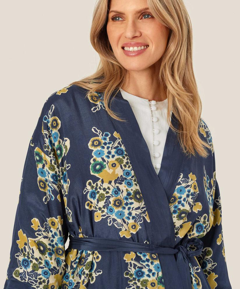 geblümte Kimonojacke mit Gürtel, Mood Indigo