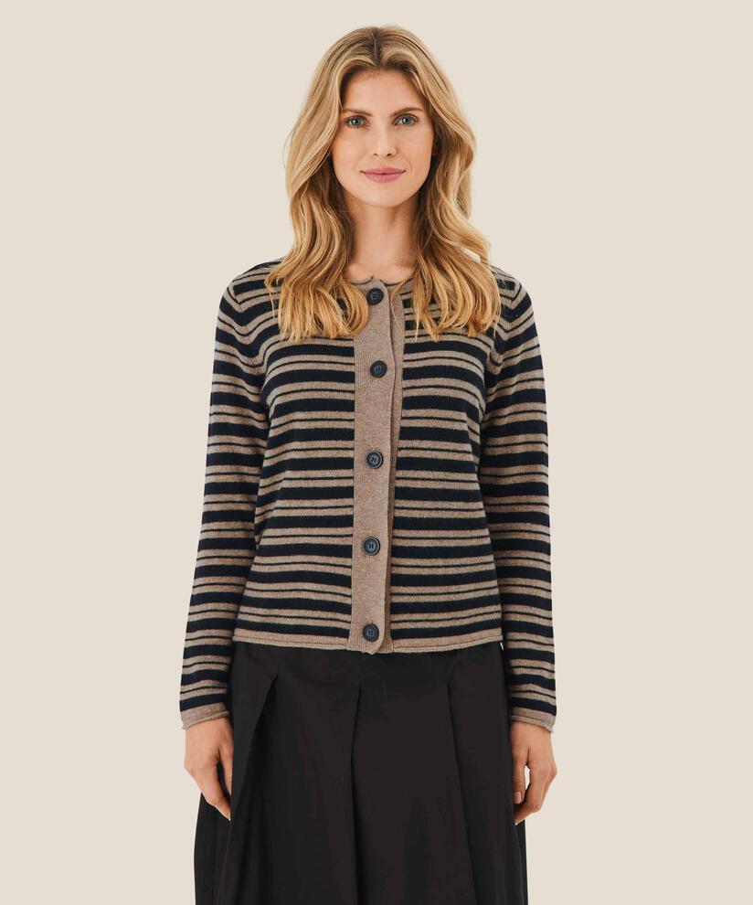 Gestreifter Cardigan mit Kaschmir-Touch, Black/dijon