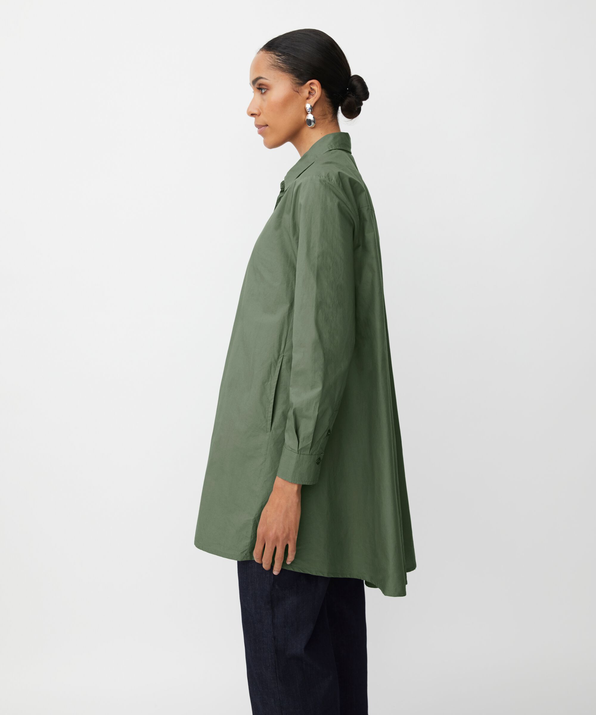 Baumwollshirt mit längerem Rücken, Duck Green