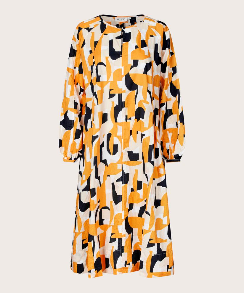 Baumwollkleid mit Knopfdetail am Hals, Butterscotch