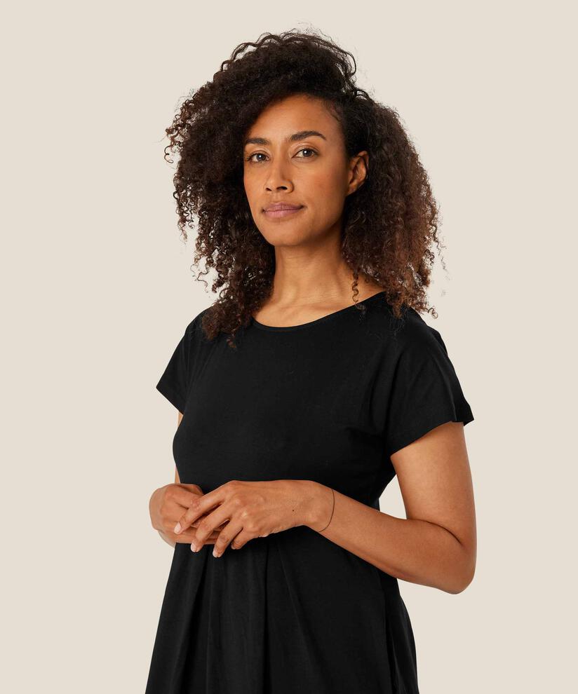 Tulpenkleid mit kurzen Ärmeln und Rundhalsausschnitt, Black