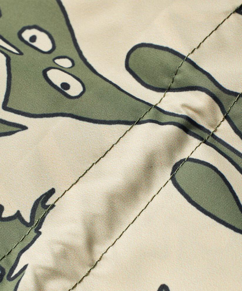 Bedruckter Regenmantel mit Kapuze und 2-Wege-Reißverschluss, D. Lichen Green