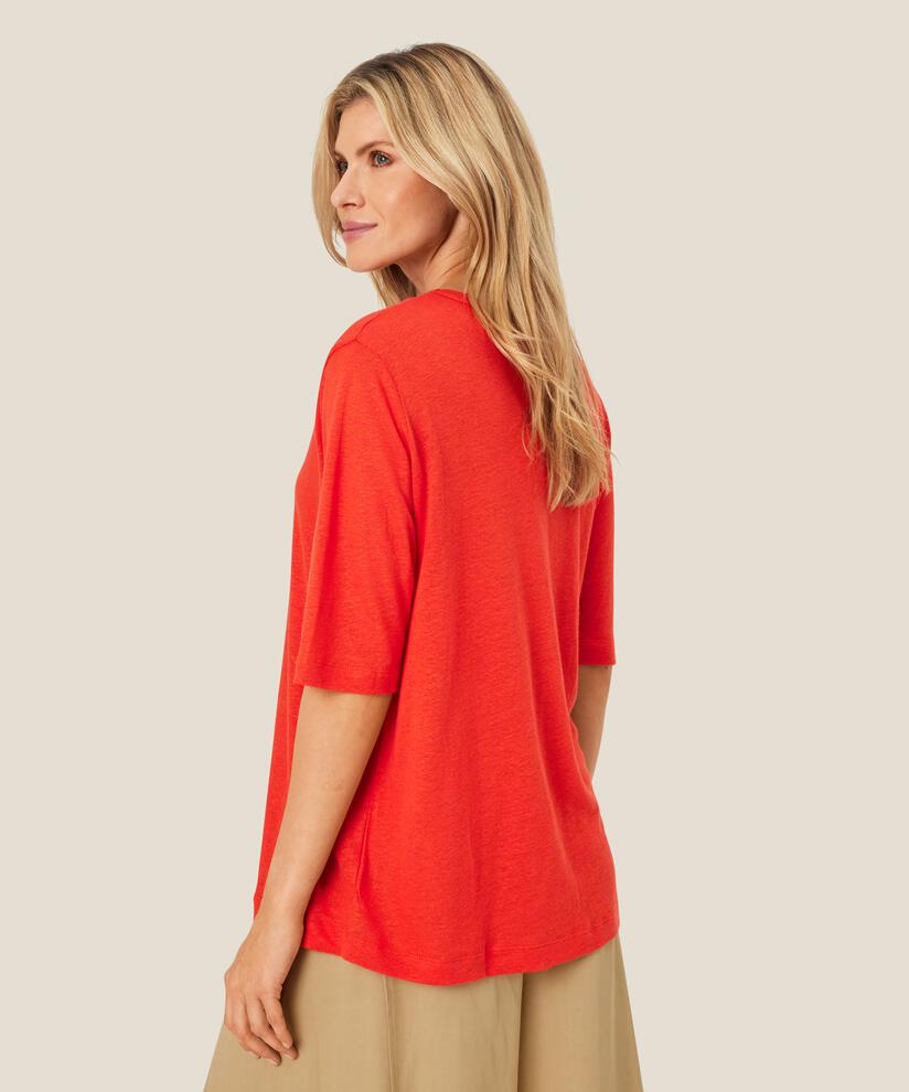 T-Shirt aus Leinenmischung mit V-Ausschnitt, Poinciana