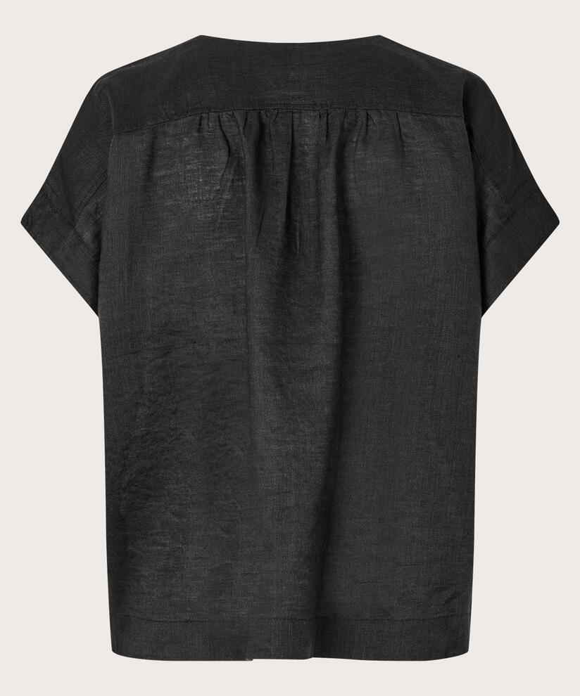 Kurzarmbluse aus Leinen, Black